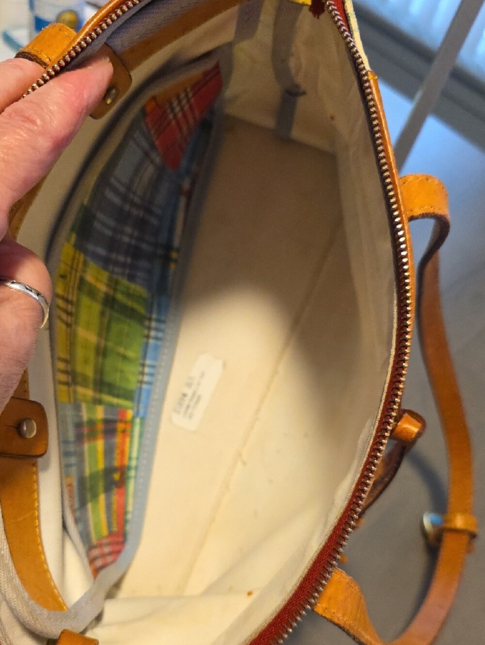 Doone & Bourke Madras Plaid Patchwork "Ant Picnic" Satchel & Card Case - Picture 10 of 13